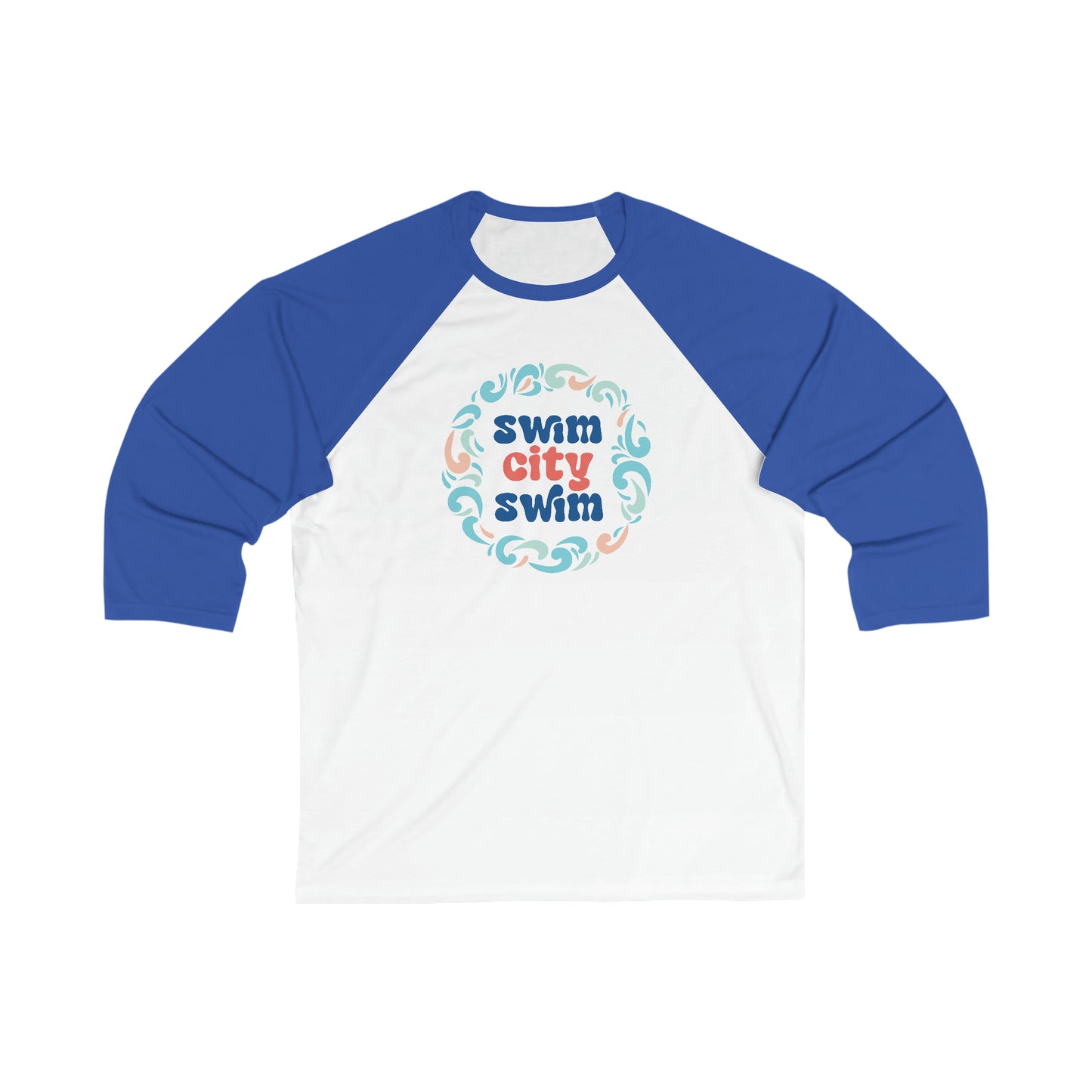 SwimCity Unisex 3\4 Sleeve Baseball Tee - Let's Swim Together