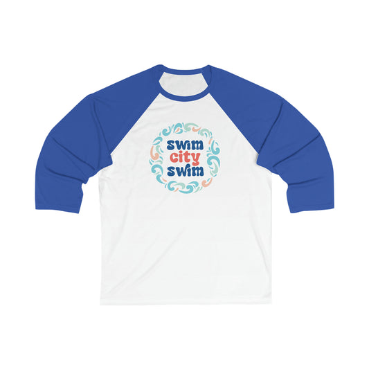 SwimCity Unisex 3\4 Sleeve Baseball Tee - Let's Swim Together