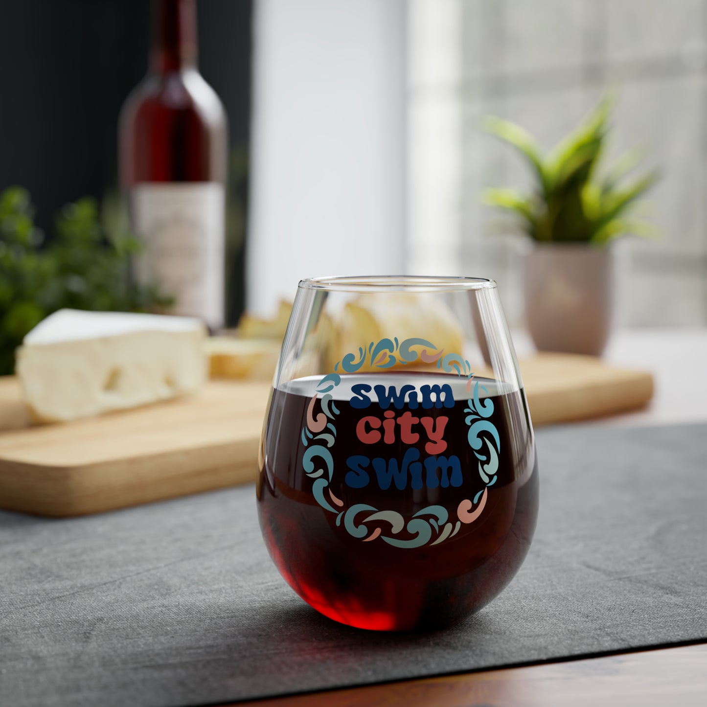 SwimCity Swim Logo Stemless Wine Glass, 11.75oz