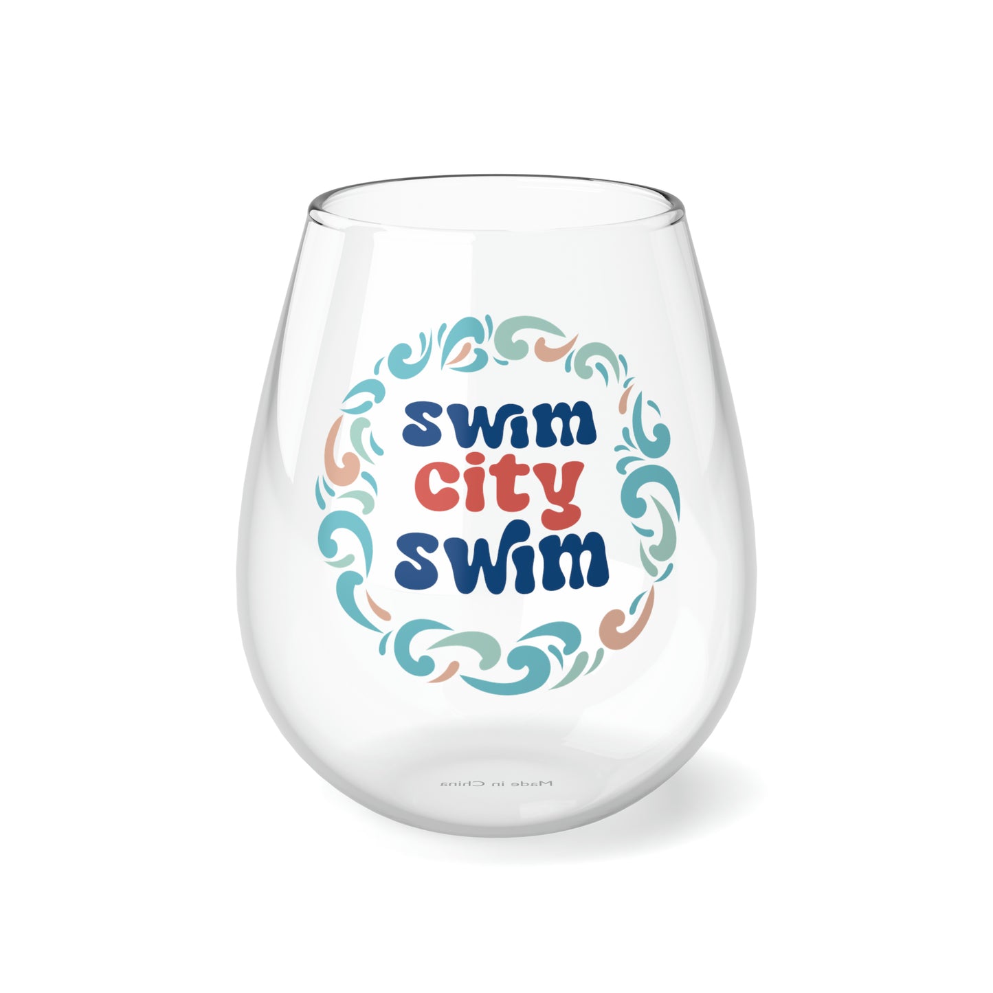 SwimCity Swim Logo Stemless Wine Glass, 11.75oz