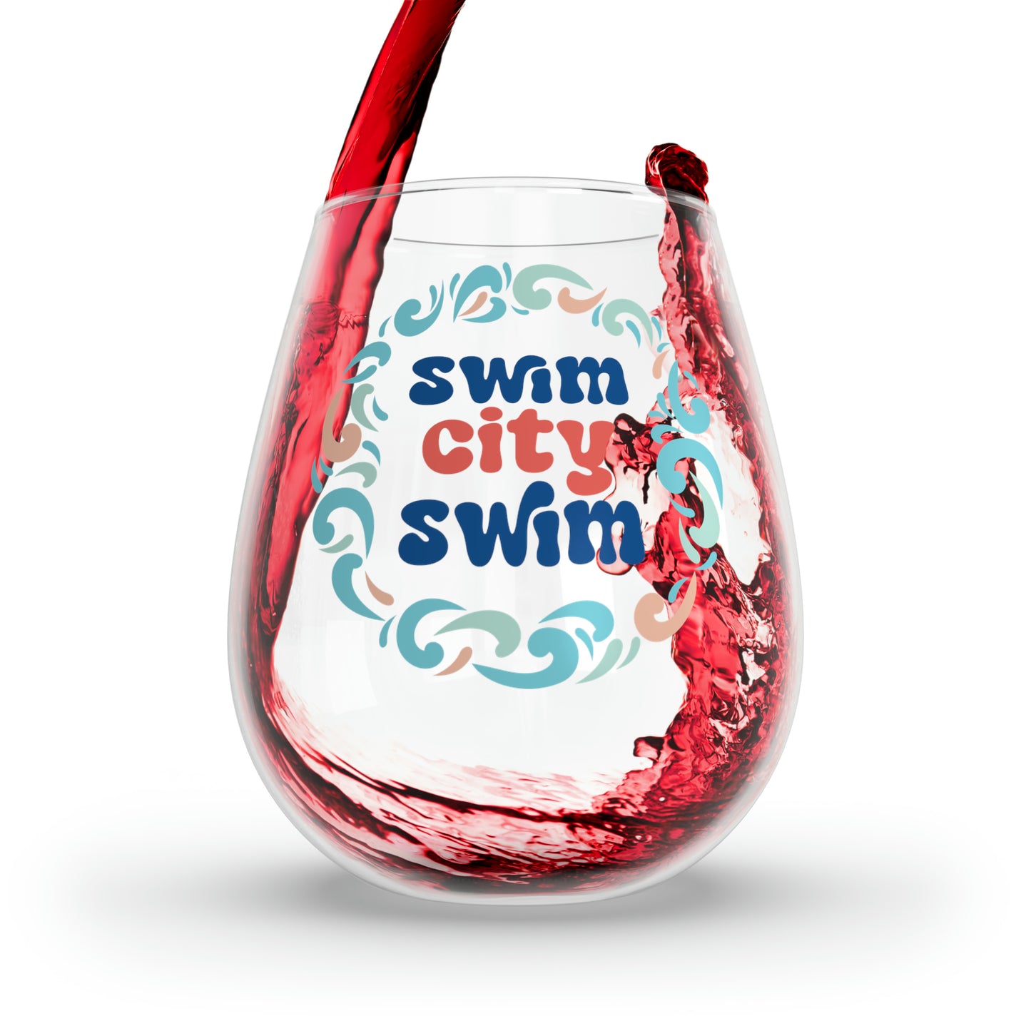 SwimCity Swim Logo Stemless Wine Glass, 11.75oz