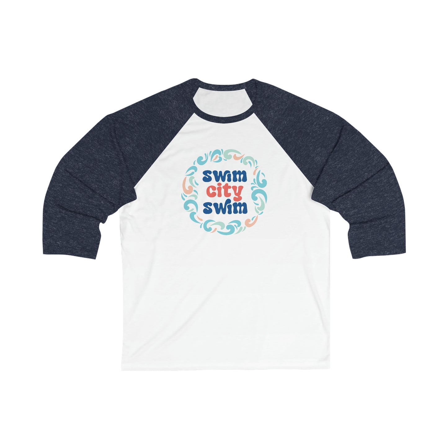 SwimCity Unisex 3\4 Sleeve Baseball Tee - Let's Swim Together